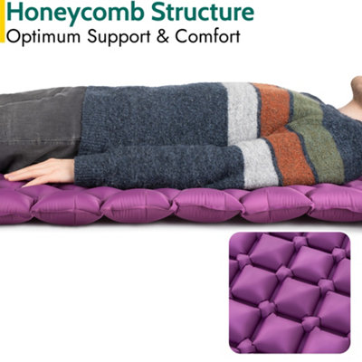 Lightweight Sleeping Mat With Pillow Ultra Light Inflatable Camping Mattress 5.5cm - Purple - 3