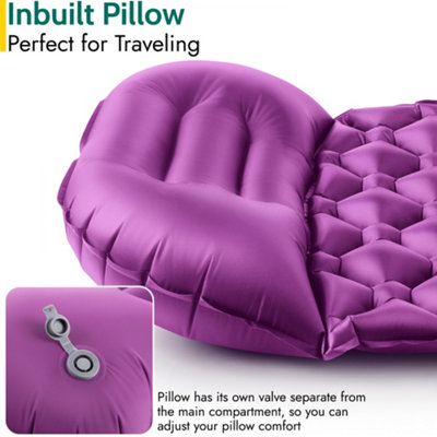 Lightweight Sleeping Mat With Pillow Ultra Light Inflatable Camping Mattress 5.5cm - Purple - 4
