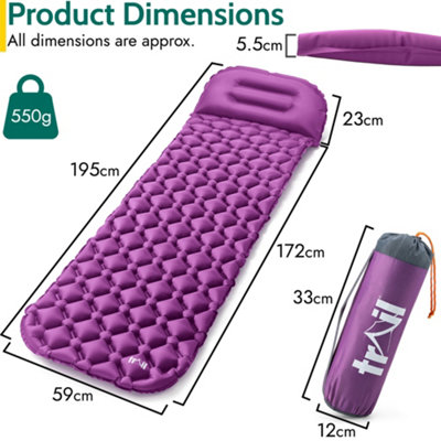 Lightweight Sleeping Mat With Pillow Ultra Light Inflatable Camping Mattress 5.5cm - Purple - 7