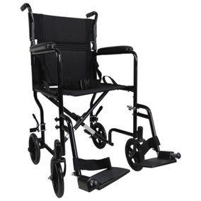 Lightweight Steel Compact Attendant Propelled Transit Wheelchair - Black