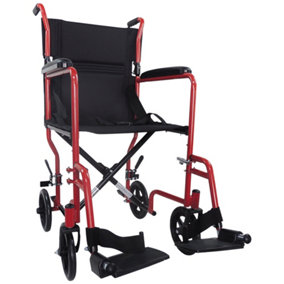 Lightweight Steel Compact Attendant Propelled Transit Wheelchair - Red