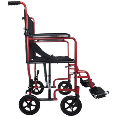 Lightweight Steel Compact Attendant Propelled Transit Wheelchair - Red