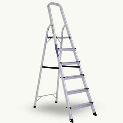 Lightweight Step Ladders 6 Step 167 cm - Heavy Duty Tall Folding Ladder Max Load 150 kg - Compact Aluminium Portable Stepladder