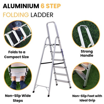 Lightweight Step Ladders 6 Step 167 cm - Heavy Duty Tall Folding Ladder ...