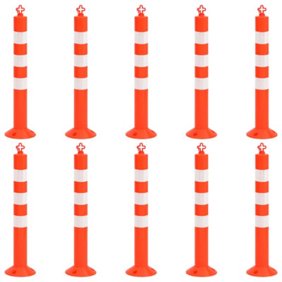 LIGHTWEIGHT TRAFFIC CONTROL BOLLARDS 10 PCS WITH CHAIN 75 CM PE