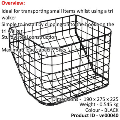 Lightweight Tri-Walker Basket - Sturdy and Removable - Easy Install Max Load 5kg