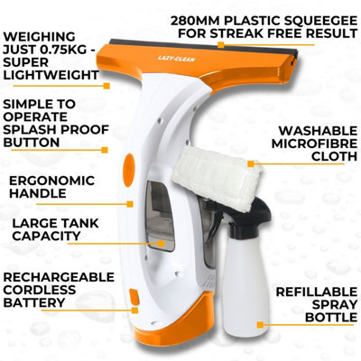 Lightweight Window Vacuum Cleaner Cordless 30 Min Run Time, 280mm ...
