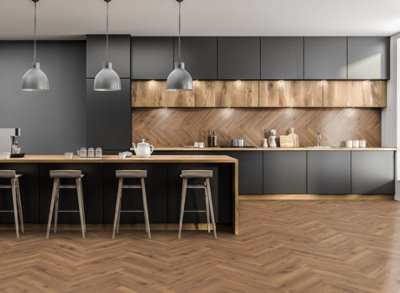 Lignum Fusion Twelve Premium Herringbone 12mm - Oak Robust Fumed - Laminate Flooring - 1.92m² Pack