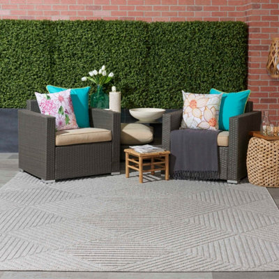 Ligth Grey Outdoor Rug, Optical/ (3D) Abstract Stain-Resistant Rug For Patio Decks, Modern Outdoor Area Rug-160cm X 221cm