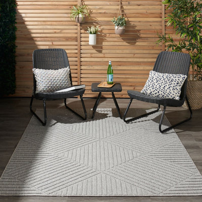 Ligth Grey Outdoor Rug, Optical/ (3D) Abstract Stain-Resistant Rug For Patio Decks, Modern Outdoor Area Rug-160cm X 221cm