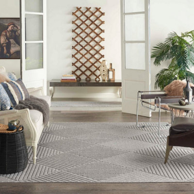 Ligth Grey Outdoor Rug, Optical/ (3D) Abstract Stain-Resistant Rug For Patio Decks, Modern Outdoor Area Rug-160cm X 221cm