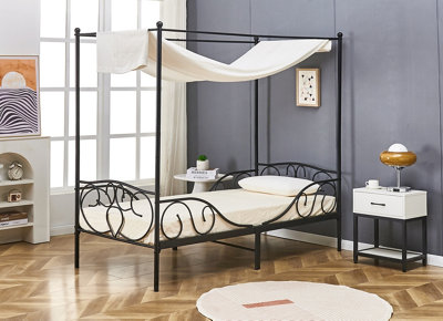 Lila Metal Four Poster Princess Bed Frame Black Single