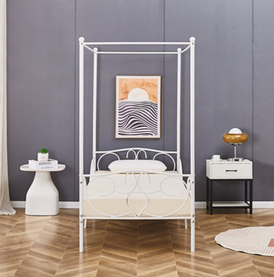 Lila Metal Four Poster Princess Bed Frame White Single