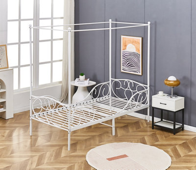 Lila Metal Four Poster Princess Bed Frame White Single
