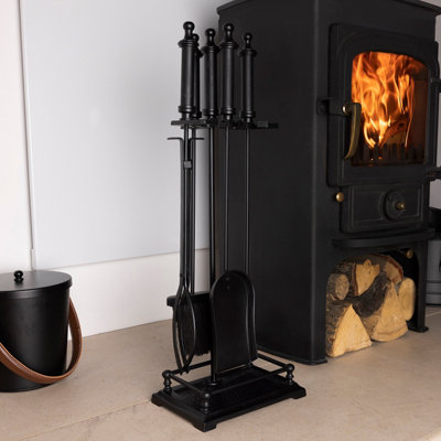 Lilac Fireside Companion Set Iron Frame Aluminium Handles Rectangular Base