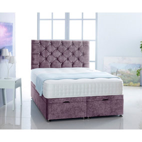 Lilac  Naples Foot Lift Ottoman Bed With Memory Spring Mattress And Headboard 3FT Single