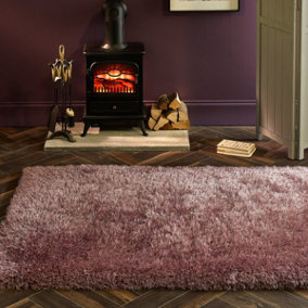 Lilac Shaggy Plain Modern Luxurious Polyester Rug for Living Room and Bedroom-60cm X 120cm