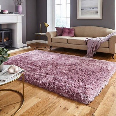 Lilac Thick Shaggy Plain Handmade Rug for Living Room and Bedroom-150cm X 230cm