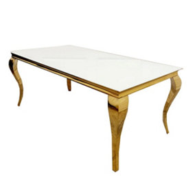 Lilatte Rectangular Dining Table (Gold Curved Legs) / Dining Table