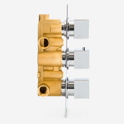 Lilly 3 Dial 3 Way Square Concealed Thermostatic Mixer Valve, Slider Rail, Square Handset, Bath Filler & Shower Head Chrome