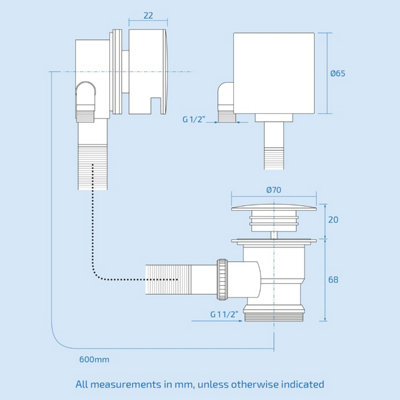 Lilly 3 Dial 3 Way Square Concealed Thermostatic Mixer Valve, Slider Rail, Square Handset, Bath Filler & Shower Head Chrome