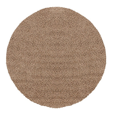 LILLY Round Shaggy Solid Color Plush Pile Dark Beige Area Rug 200 x 200 cm