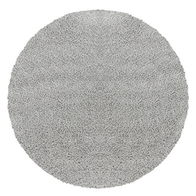LILLY Round Shaggy Solid Color Plush Pile Grey Area Rug 120 x 120 cm