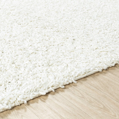 LILLY Round Shaggy Solid Color Plush Pile White Area Rug 200 x 200 cm