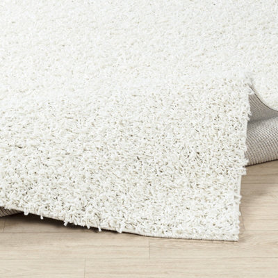 LILLY Round Shaggy Solid Color Plush Pile White Area Rug 200 x 200 cm