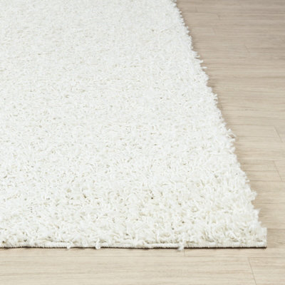 LILLY Round Shaggy Solid Color Plush Pile White Area Rug 200 x 200 cm