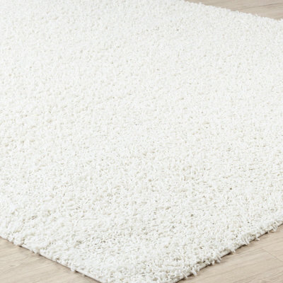 LILLY Round Shaggy Solid Color Plush Pile White Area Rug 200 x 200 cm