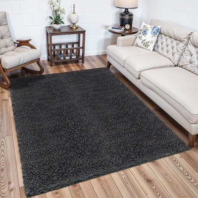 LILLY Shaggy Solid Color Plush Pile Dark Grey Area Rug 100 x 200 cm