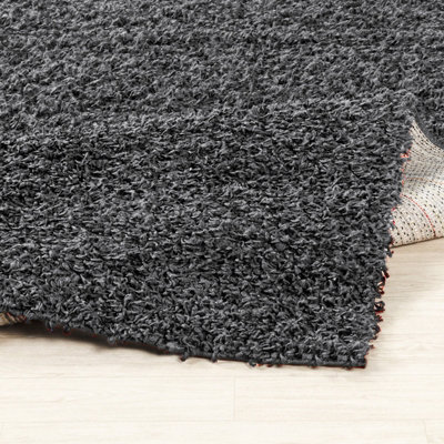 LILLY Shaggy Solid Color Plush Pile Dark Grey Area Rug 100 x 200 cm