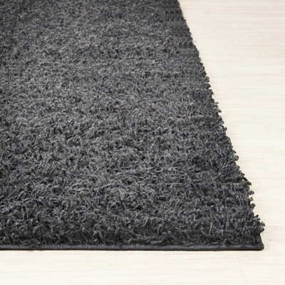 LILLY Shaggy Solid Color Plush Pile Dark Grey Area Rug 100 x 200 cm