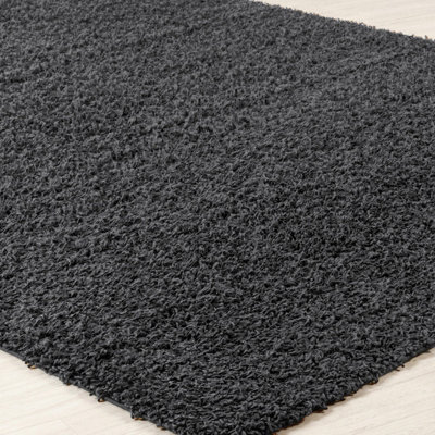 LILLY Shaggy Solid Color Plush Pile Dark Grey Area Rug 100 x 200 cm