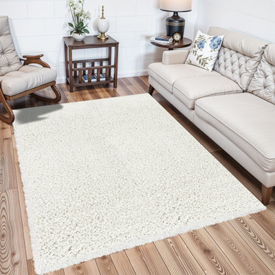 LILLY Shaggy Solid Color Plush Pile White Area Rug 120 x 170 cm