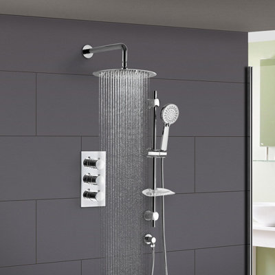 Lilly Thermostatic 2 Way Round Set Slim Shower Head & Slider Rail