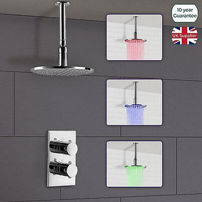 Lily Led Round Ceiling Shower With 2 Dial 1 Way Thermostatic Mixer Valve