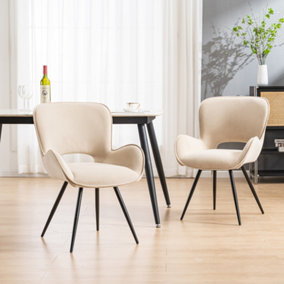 Lily Modern Velvet Dining Chair Padded Seat Metal Leg Kitchen 2 Pcs (Beige)