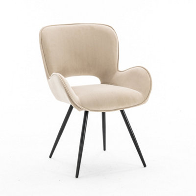 Lily Modern Velvet Dining Chair Padded Seat Metal Leg Kitchen 2 Pcs (Beige)