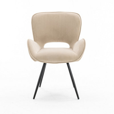Lily Modern Velvet Dining Chair Padded Seat Metal Leg Kitchen 2 Pcs (Beige)