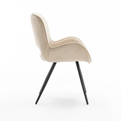 Lily Modern Velvet Dining Chair Padded Seat Metal Leg Kitchen 2 Pcs (Beige)