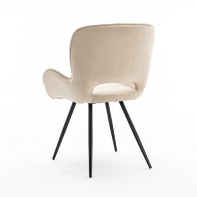 Lily Modern Velvet Dining Chair Padded Seat Metal Leg Kitchen 2 Pcs (Beige)