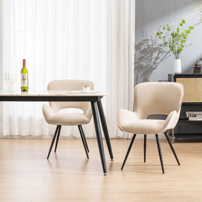 Lily Modern Velvet Dining Chair Padded Seat Metal Leg Kitchen 2 Pcs (Beige)