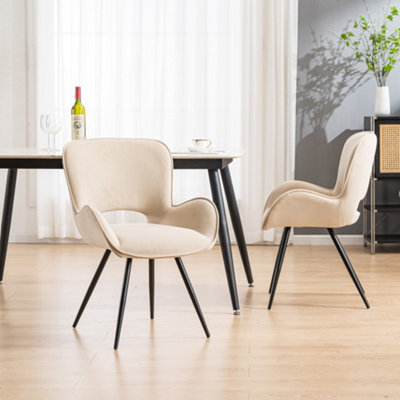 Lily Modern Velvet Dining Chair Padded Seat Metal Leg Kitchen 2 Pcs (Beige)