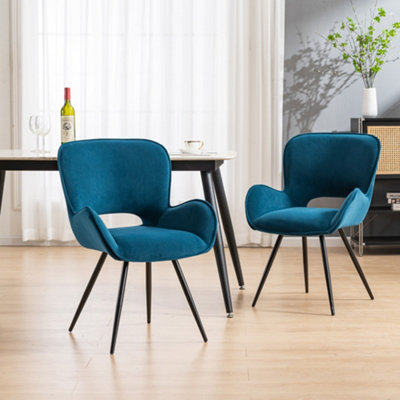 Lily Modern Velvet Dining Chair Padded Seat Metal Leg Kitchen 2 Pcs (Blue)