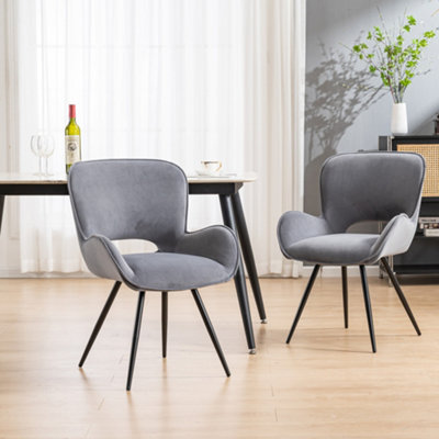 Lily Modern Velvet Dining Chair Padded Seat Metal Leg Kitchen 2 Pcs (Grey)