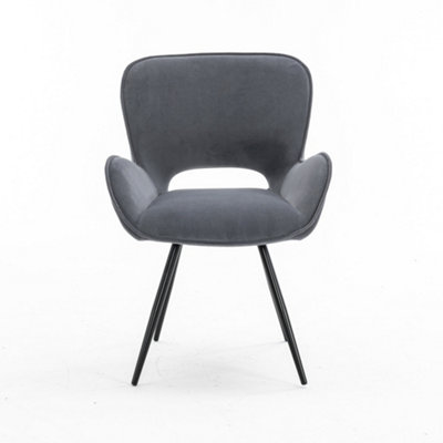 Lily Modern Velvet Dining Chair Padded Seat Metal Leg Kitchen 2 Pcs (Grey)