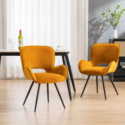 Lily Modern Velvet Dining Chair Padded Seat Metal Leg Kitchen 2 Pcs (Mustard)