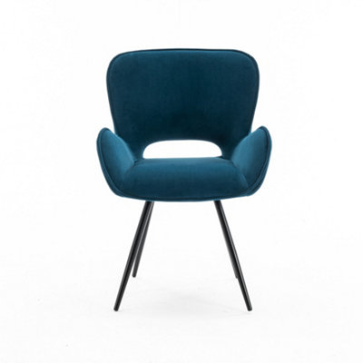 Lily Modern Velvet Dining Chair Padded Seat Metal Leg Kitchen 4 Pcs (Blue)